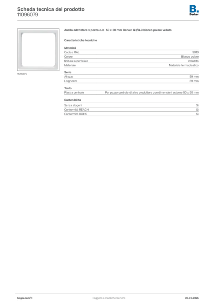 Immagine Berker Scheda tecnica del prodotto 11096079 | Hager Italia