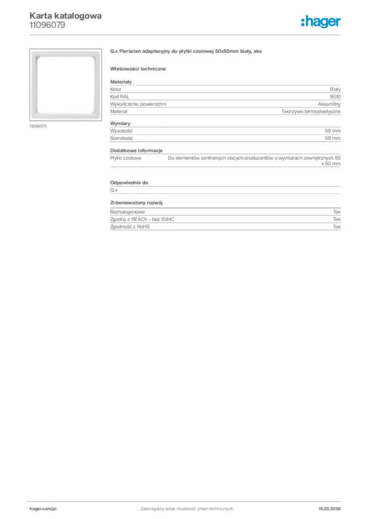 Zdjęcie Hager Karta katalogowa 11096079 | Hager Polska