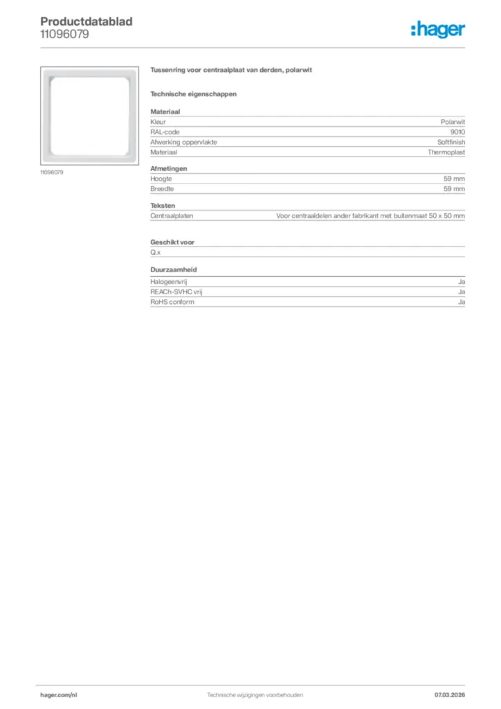 Afbeelding Hager Productdatablad 11096079 | Hager Nederland