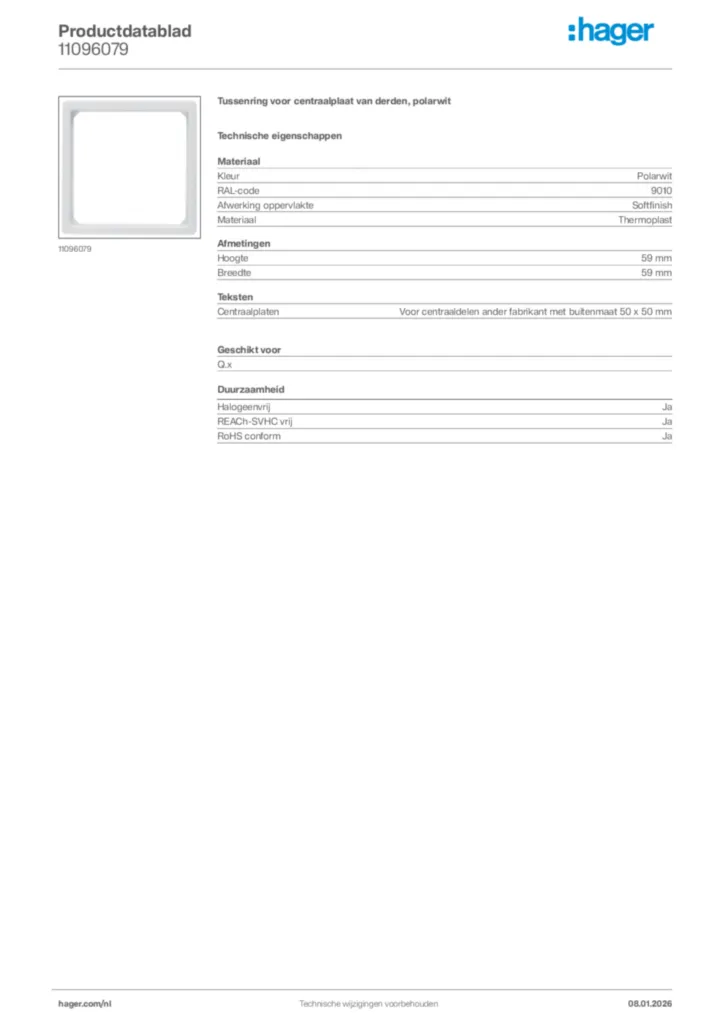 Afbeelding Hager Productdatablad 11096079 | Hager Nederland