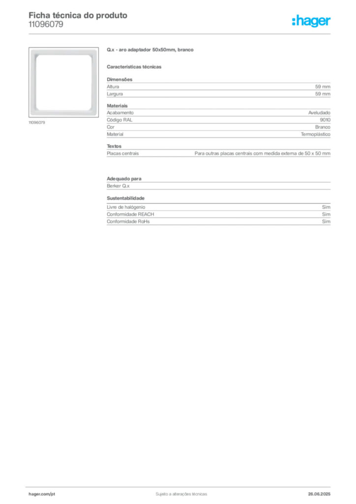 Imagem Hager Ficha técnica do produto 11096079 | Hager Portugal