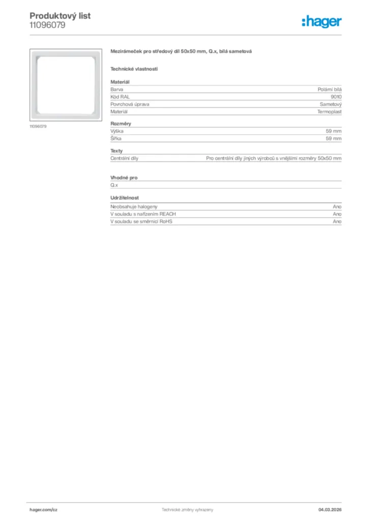 Obrázek Hager Product data sheet 11096079 | Hager
