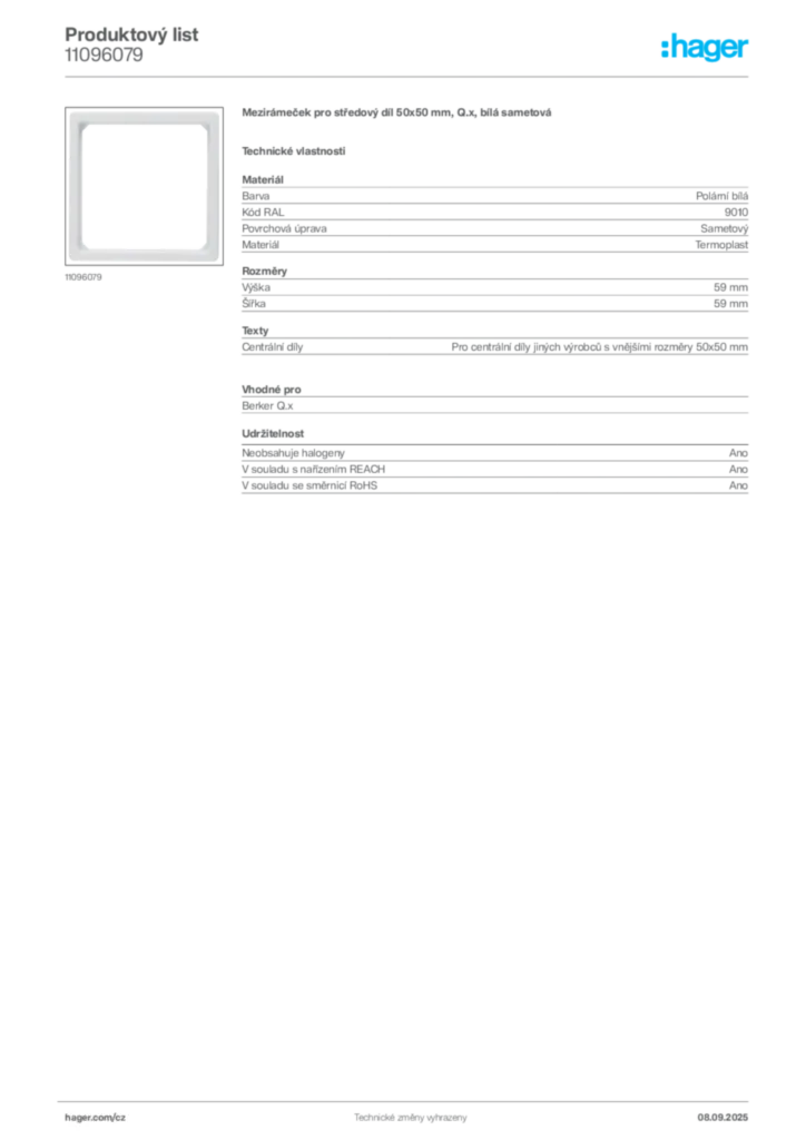 Obrázek Hager Produktový list 11096079 | Hager