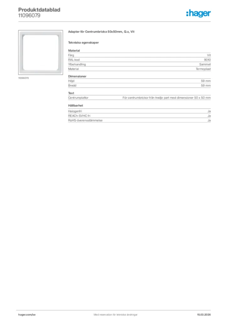 Bild Hager Produktdatablad 11096079 | Hager Sverige