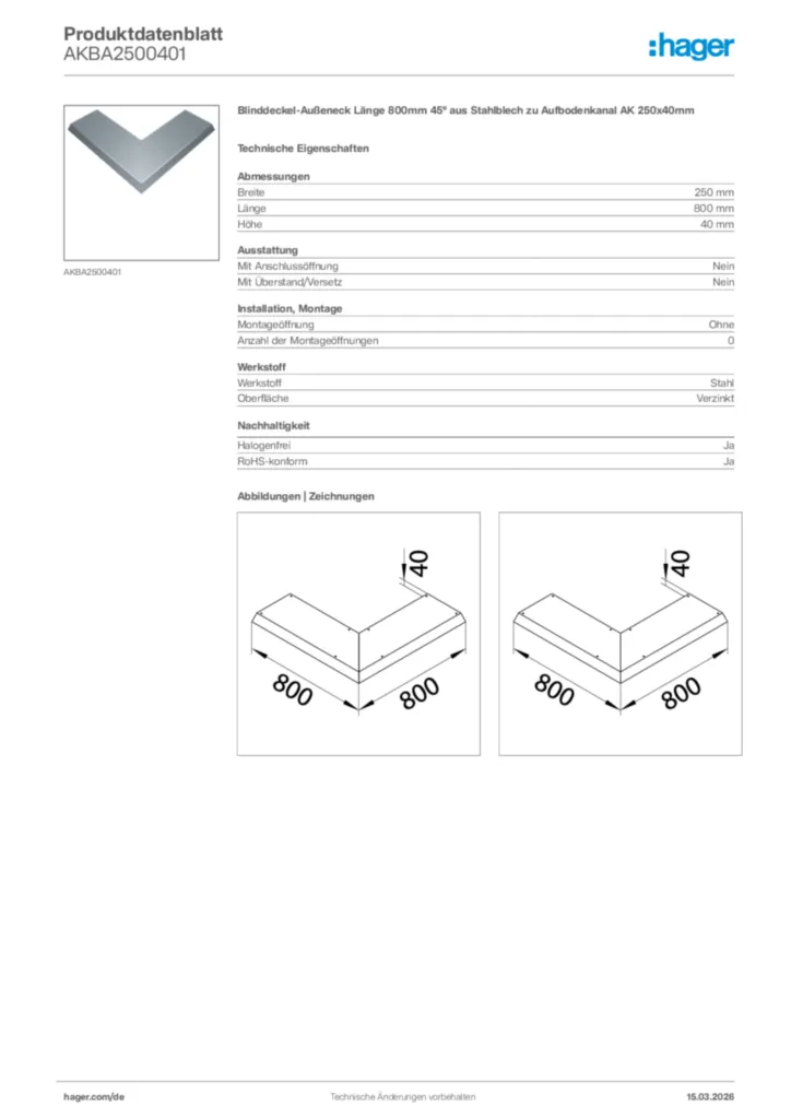 Bild Hager Produktdatenblatt AKBA2500401 | Hager Deutschland