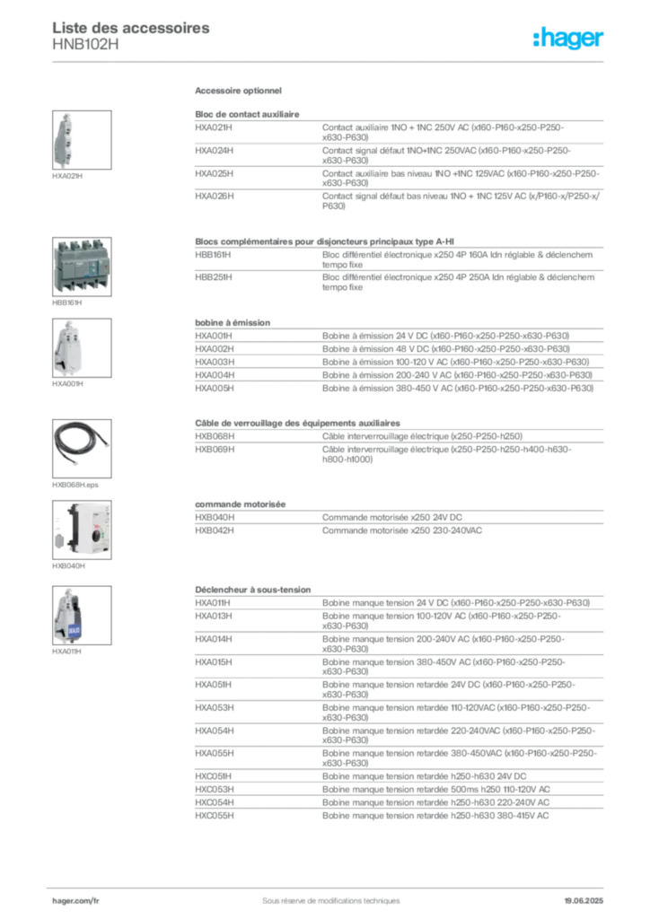 Image Hager Fiche technique du produit HNB102H | Hager France