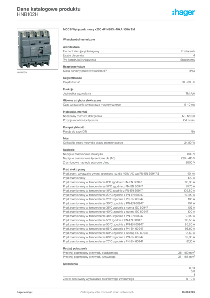Zdjęcie Hager Karta katalogowa HNB102H | Hager Polska