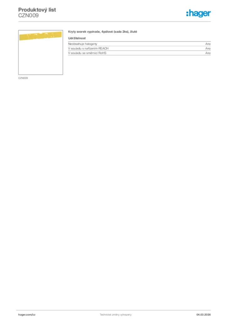 Obrázek Hager Product data sheet CZN009 | Hager
