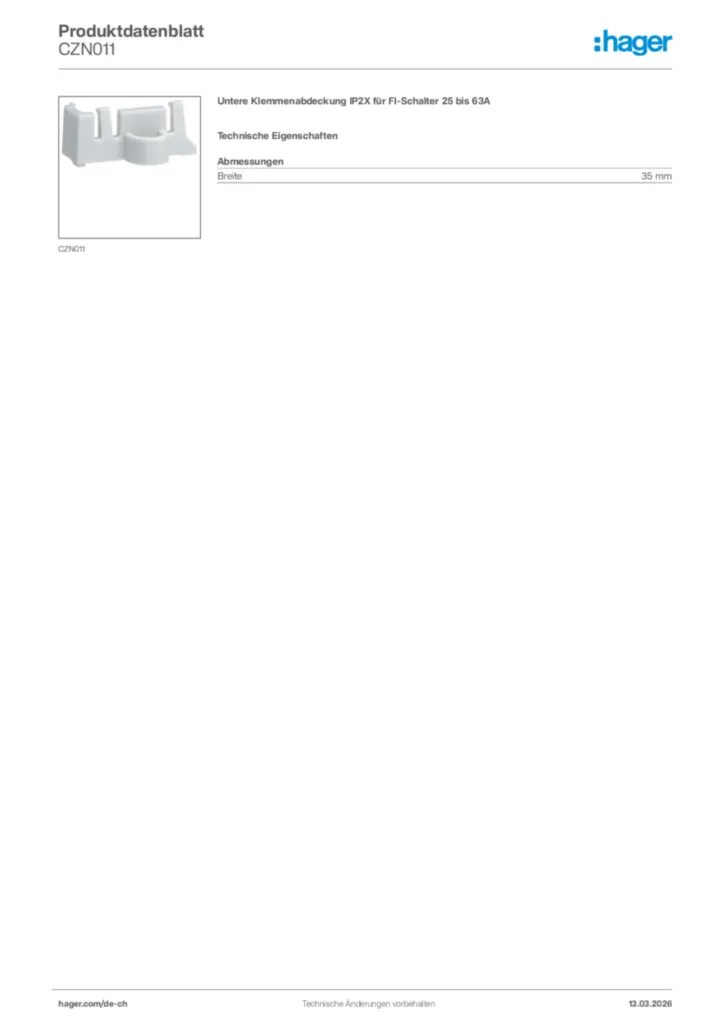 Bild Hager Produktdatenblatt CZN011 | Hager Schweiz