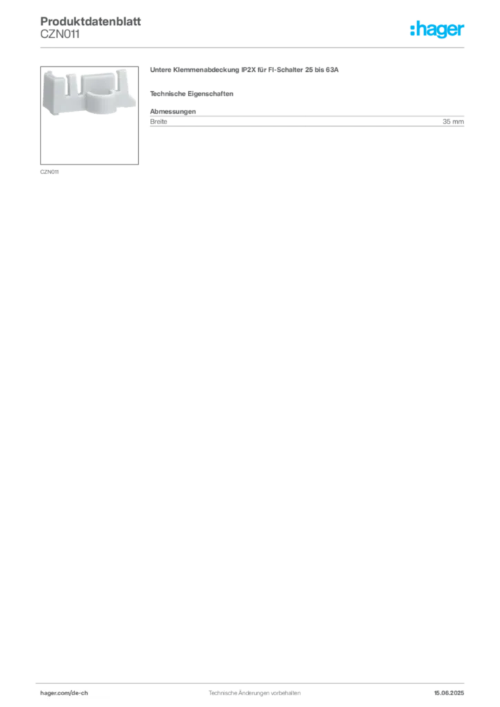 Bild Hager Produktdatenblatt CZN011 | Hager Schweiz