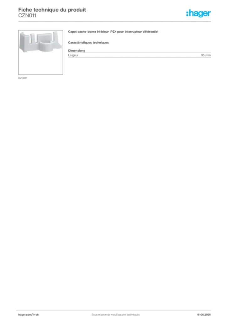 Image Hager Fiche technique du produit CZN011 | Hager Suisse