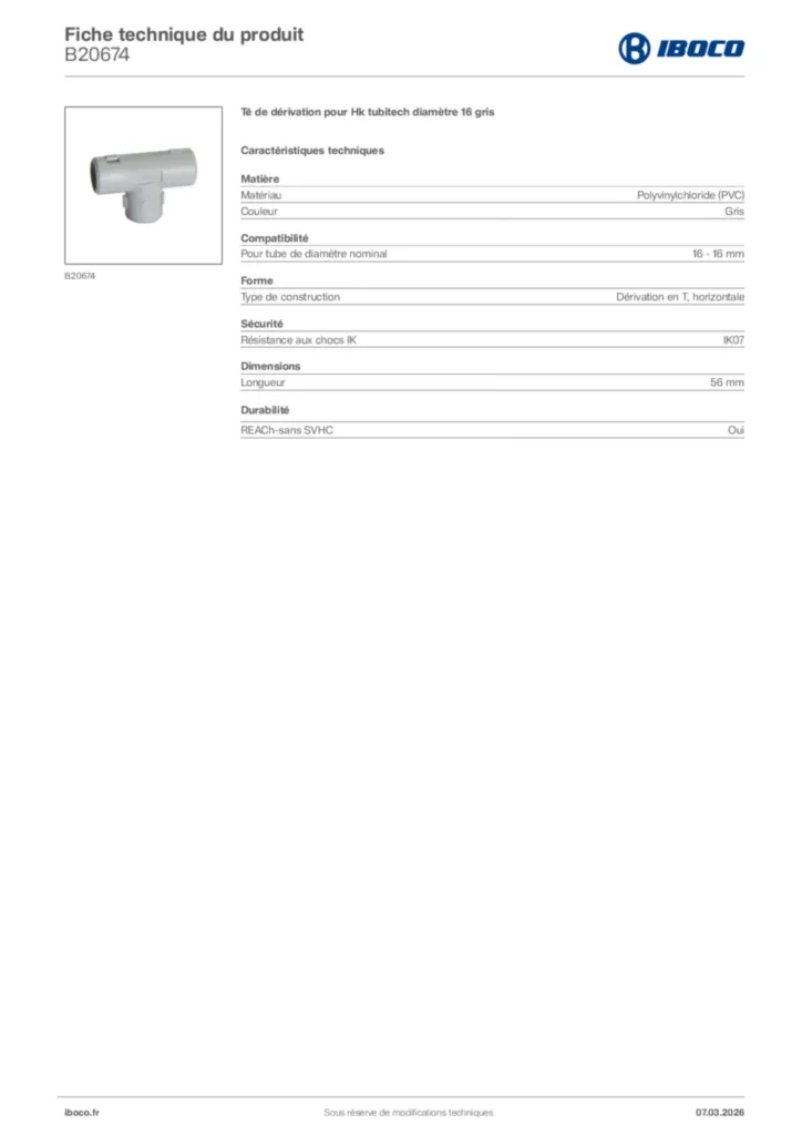 Image Iboco Fiche technique du produit B20674 | Hager France