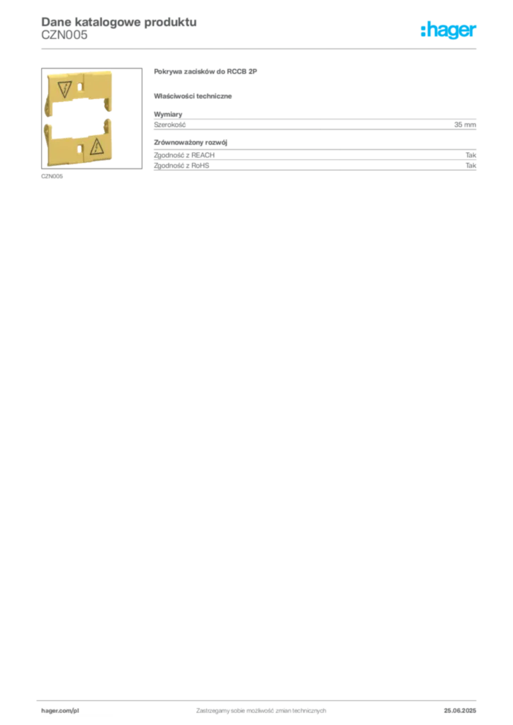 Zdjęcie Hager Karta katalogowa CZN005 | Hager Polska
