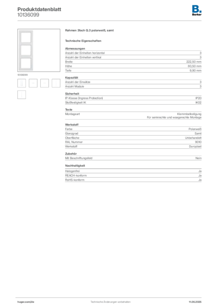 Bild Berker Produktdatenblatt 10136099 | Hager Deutschland