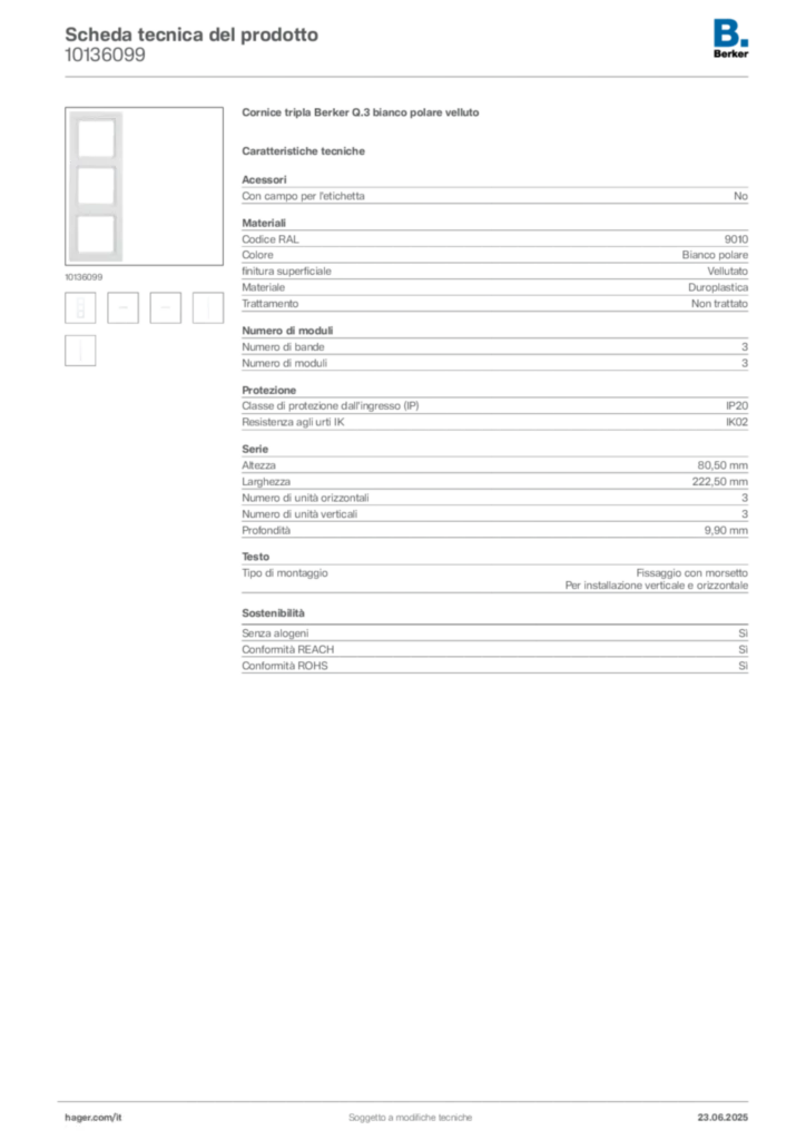 Immagine Berker Scheda tecnica del prodotto 10136099 | Hager Italia