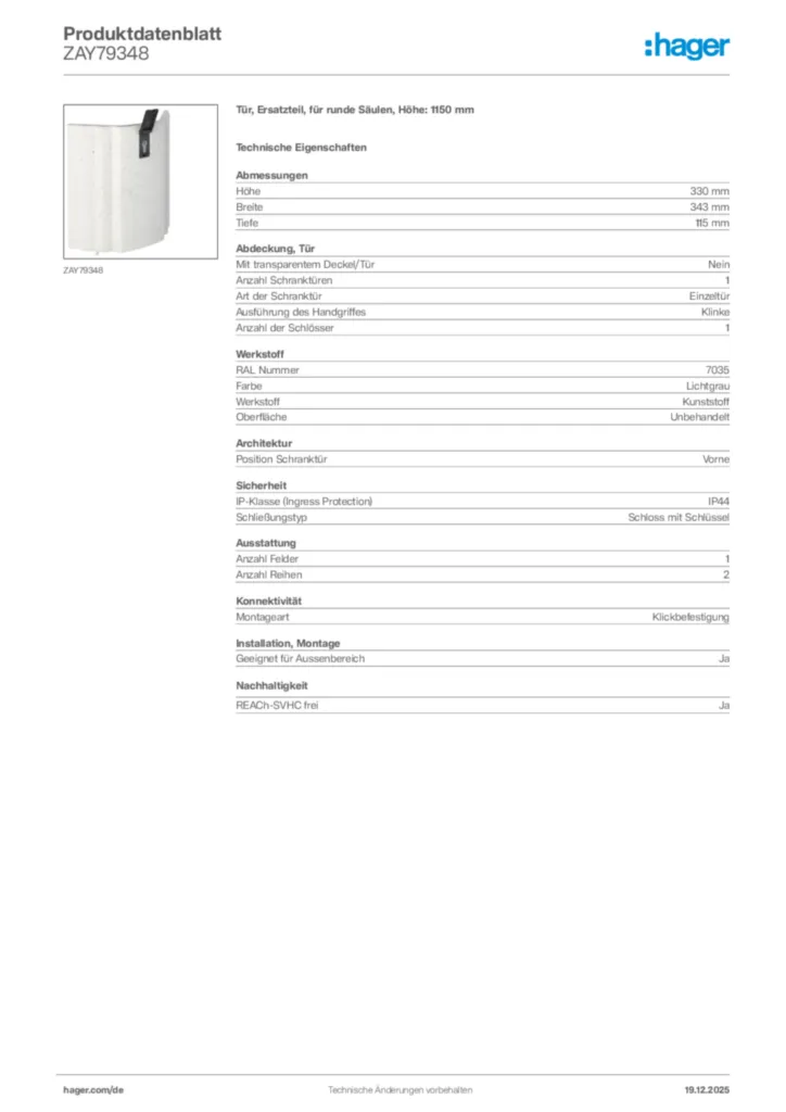 Bild Hager Produktdatenblatt ZAY79348 | Hager Deutschland