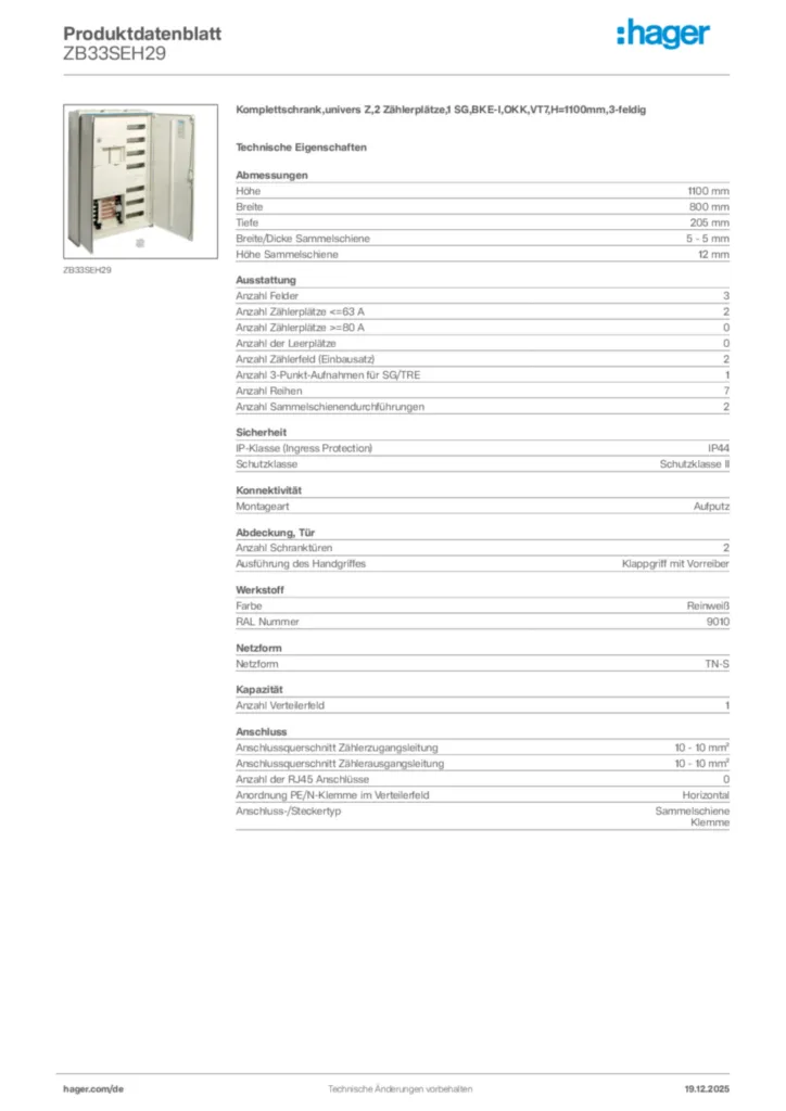 Bild Hager Produktdatenblatt ZB33SEH29 | Hager Deutschland