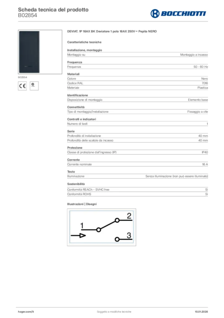 Immagine Bocchiotti Scheda tecnica del prodotto B02854 | Hager Italia
