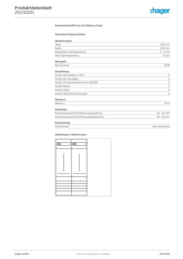 Bild Hager Produktdatenblatt ZK23Q3N | Hager Deutschland