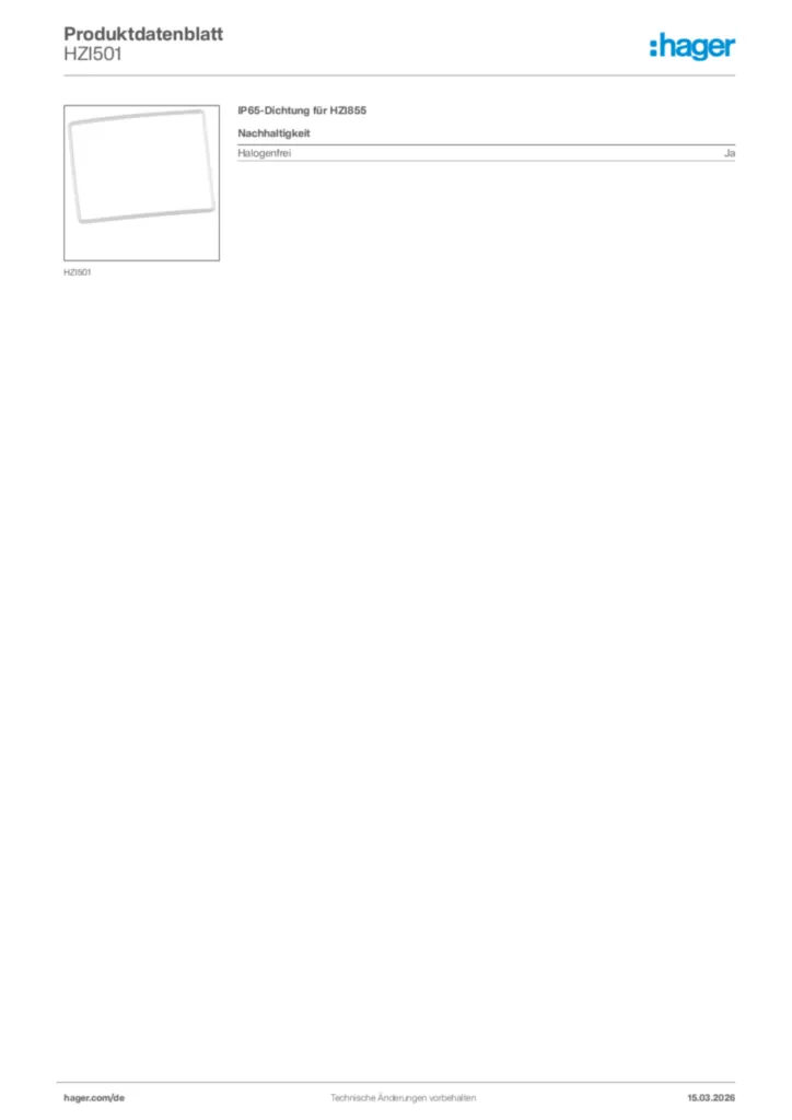 Bild Hager Produktdatenblatt HZI501 | Hager Deutschland