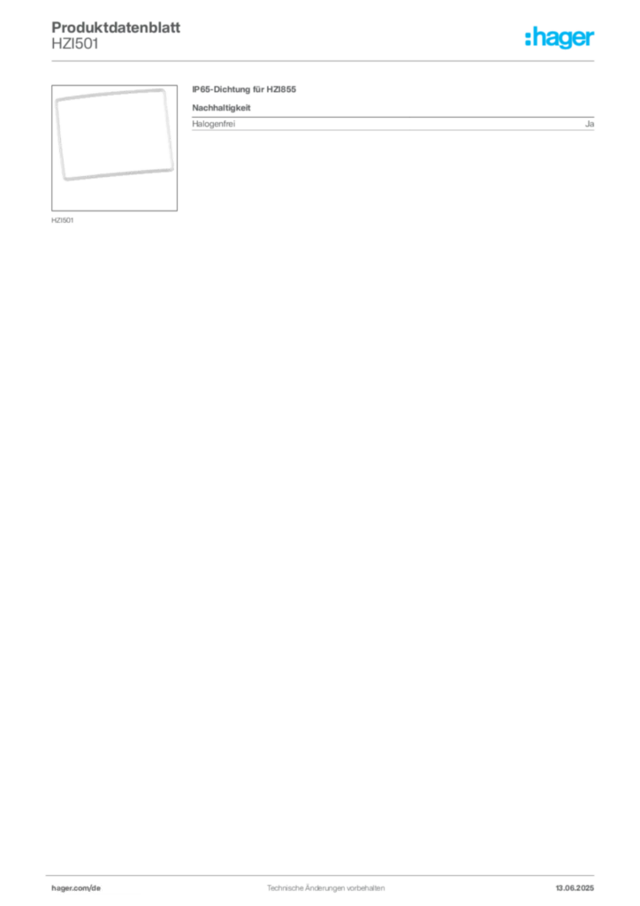 Bild Hager Produktdatenblatt HZI501 | Hager Deutschland