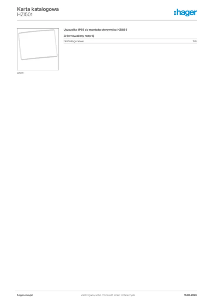 Zdjęcie Hager Karta katalogowa HZI501 | Hager Polska