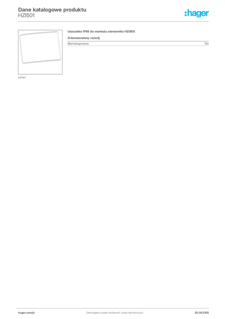 Zdjęcie Hager Karta katalogowa HZI501 | Hager Polska