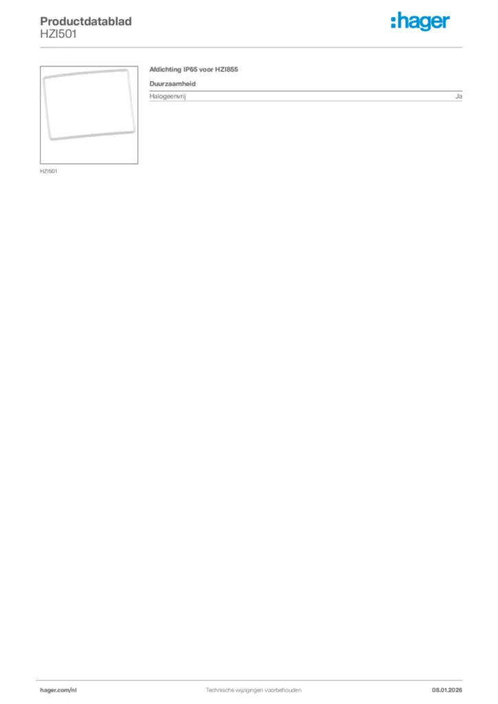 Afbeelding Hager Productdatablad HZI501 | Hager Nederland