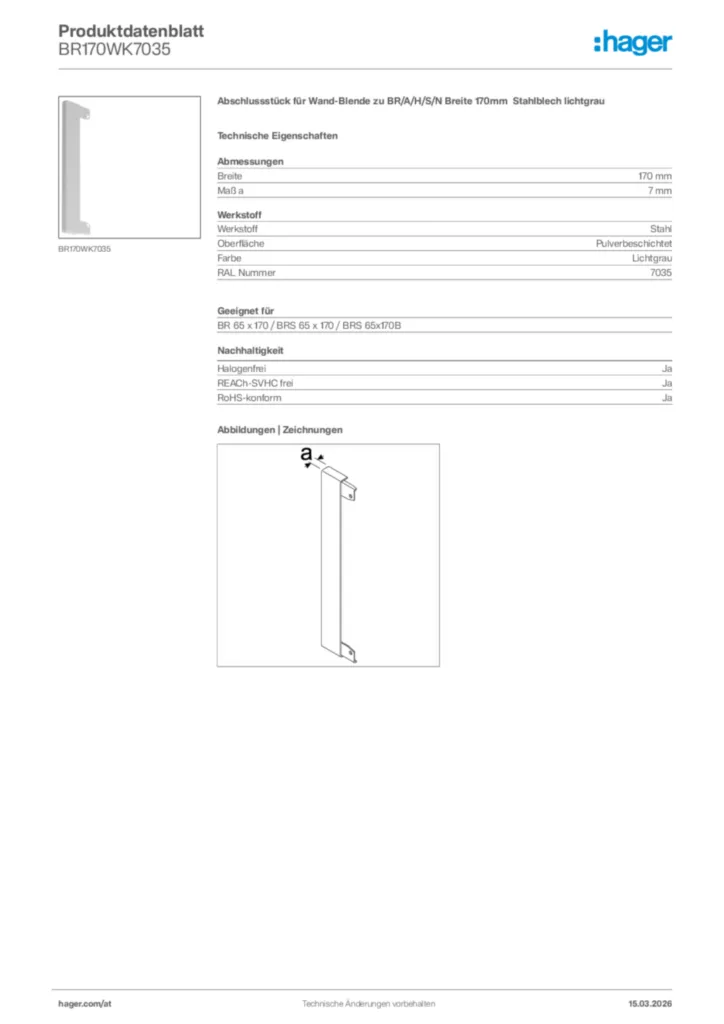 Bild Hager Produktdatenblatt BR170WK7035 | Hager Deutschland