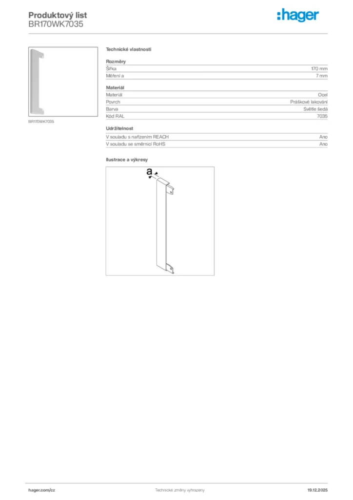 Obrázek Hager Produktový list BR170WK7035 | Hager