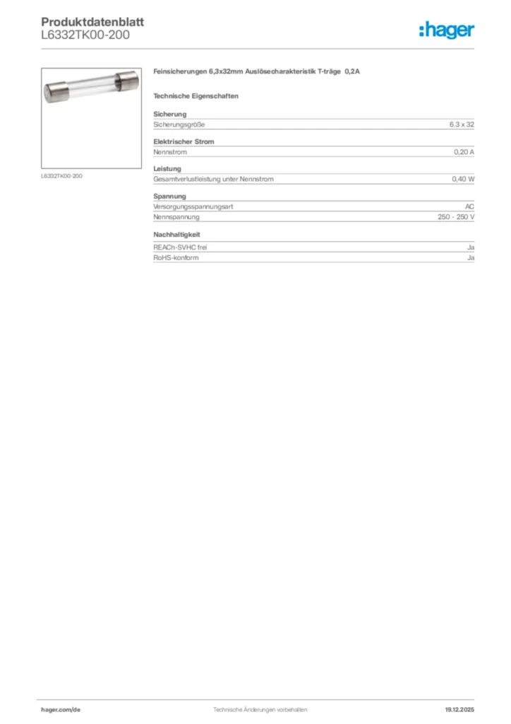 Bild Hager Produktdatenblatt L6332TK00-200 | Hager Deutschland