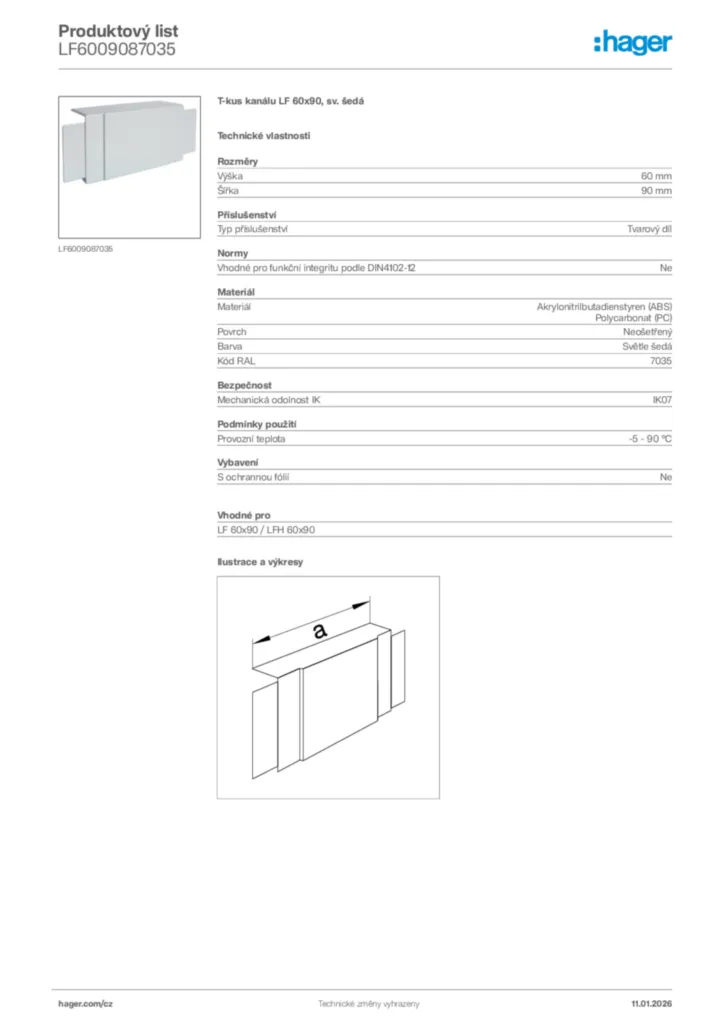 Obrázek Hager Product data sheet LF6009087035 | Hager