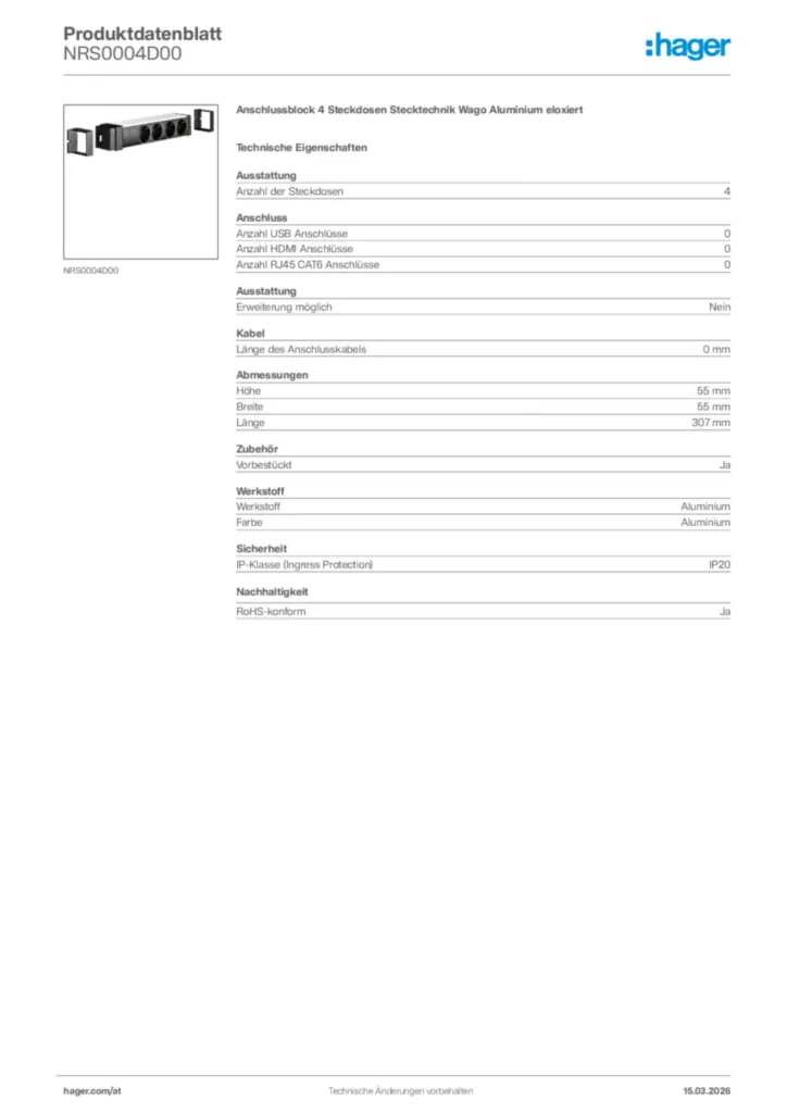 Bild Hager Produktdatenblatt NRS0004D00 | Hager Deutschland