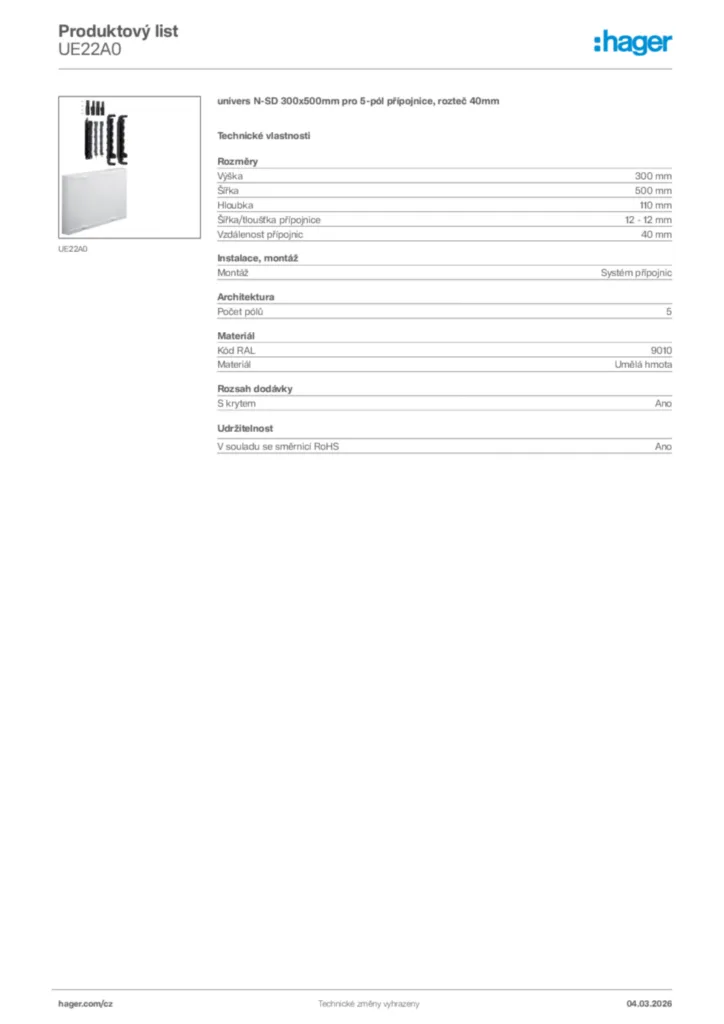 Obrázek Hager Product data sheet UE22A0 | Hager
