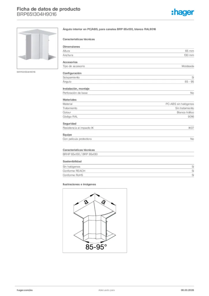 Imagen Hager Ficha de datos de producto BRP651304H9016 | Hager España