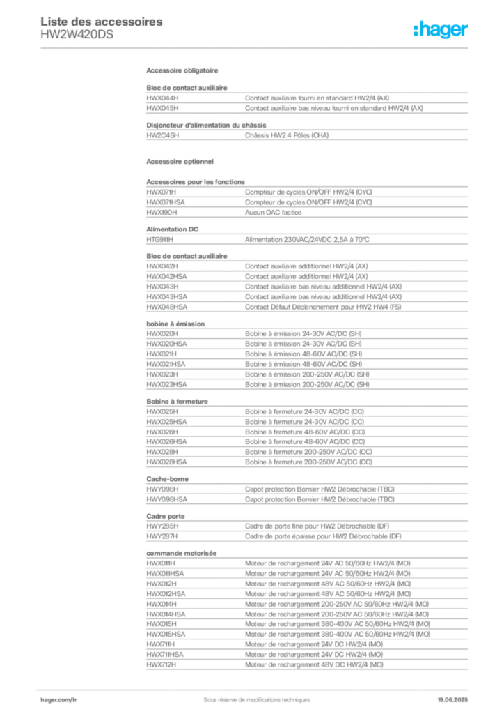 Image Hager Fiche technique du produit HW2W420DS | Hager France