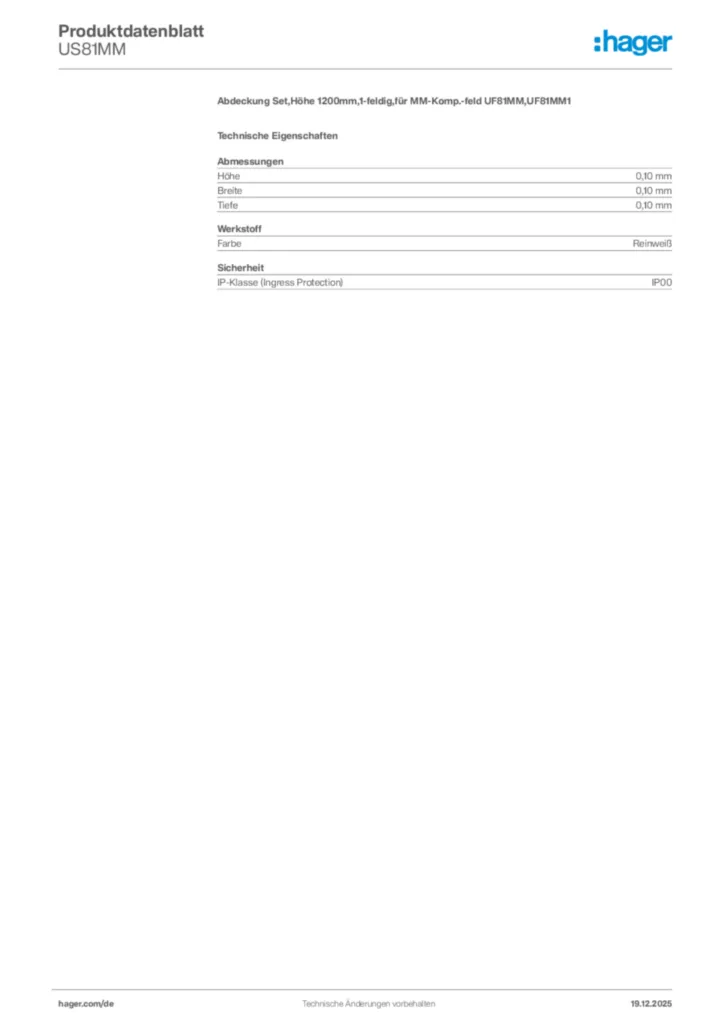 Bild Hager Produktdatenblatt US81MM | Hager Deutschland