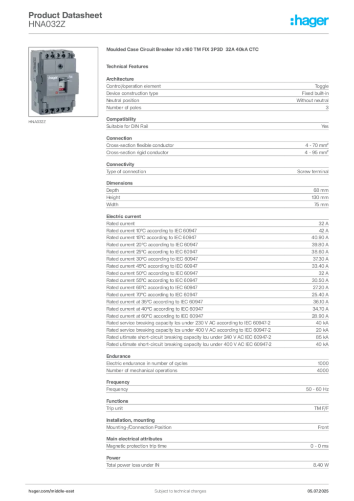 Image Hager Product data sheet HNA032Z  | Hager