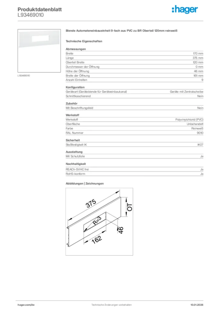 Bild Hager Produktdatenblatt L93469010 | Hager Deutschland