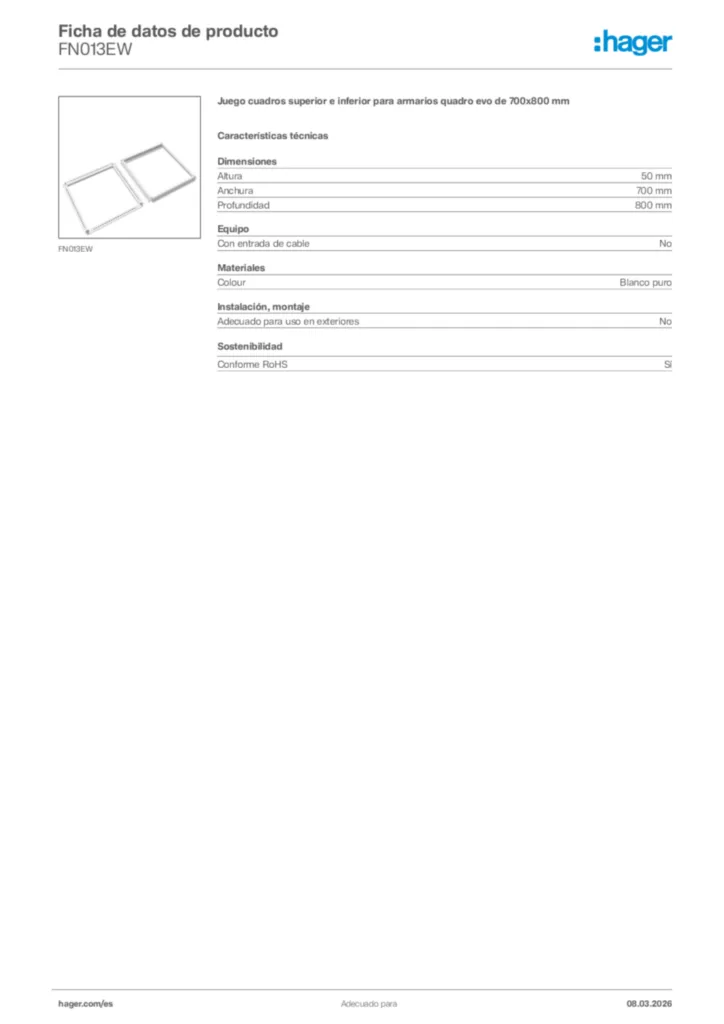 Imagen Hager Ficha de datos de producto FN013EW | Hager España