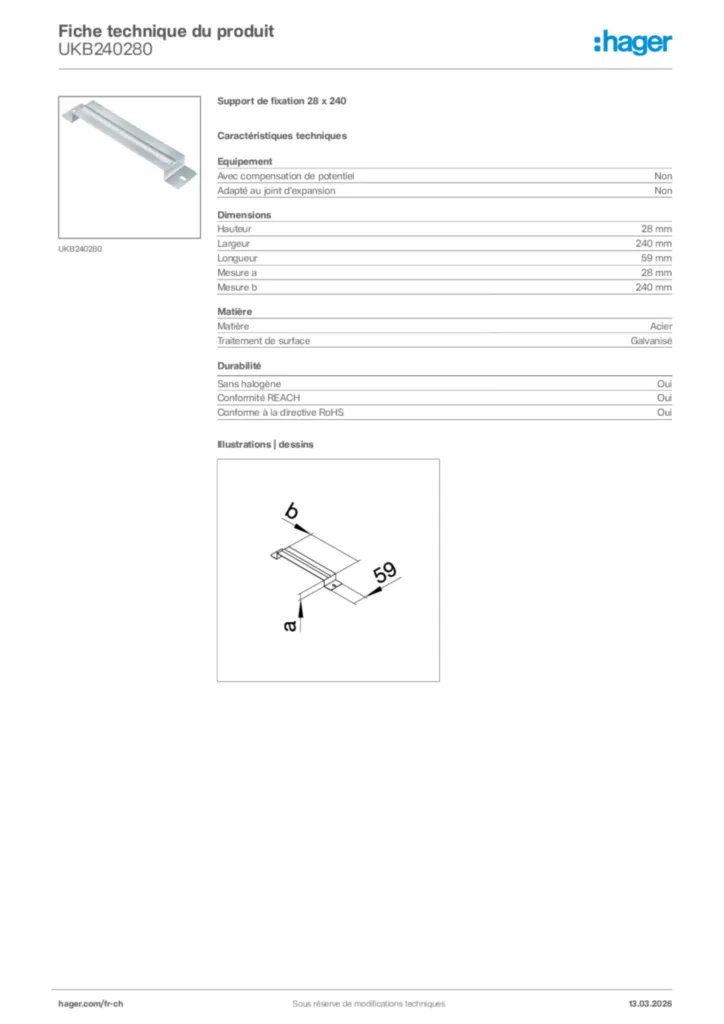Image Hager Fiche technique du produit UKB240280 | Hager Suisse