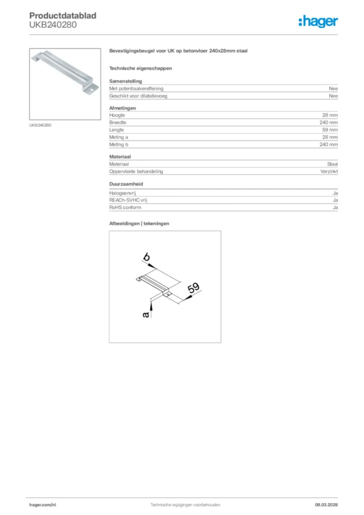 Afbeelding Hager Productdatablad UKB240280 | Hager Nederland