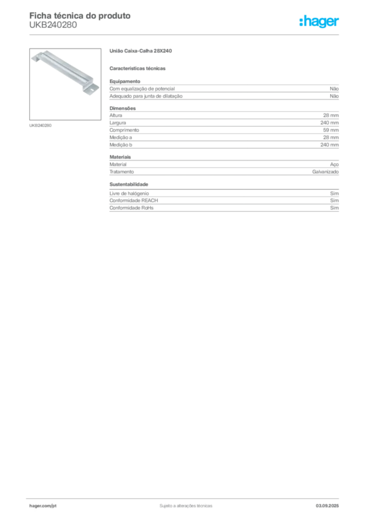 Imagem Hager Ficha técnica do produto UKB240280 | Hager Portugal
