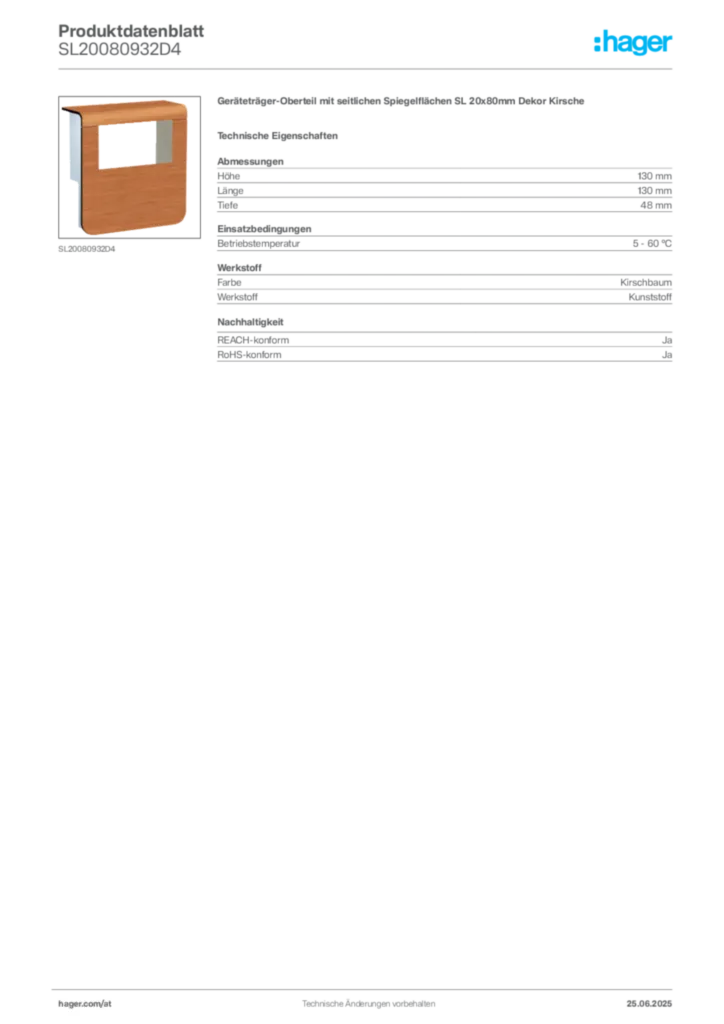 Bild Hager Produktdatenblatt SL20080932D4 | Hager Deutschland