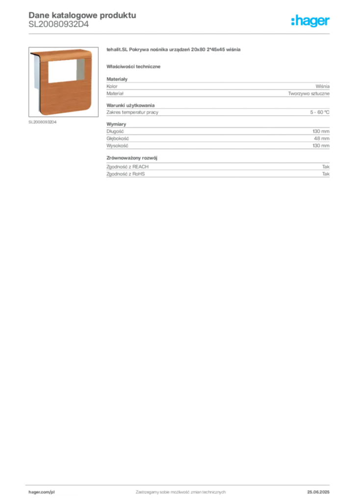 Zdjęcie Hager Karta katalogowa SL20080932D4 | Hager Polska
