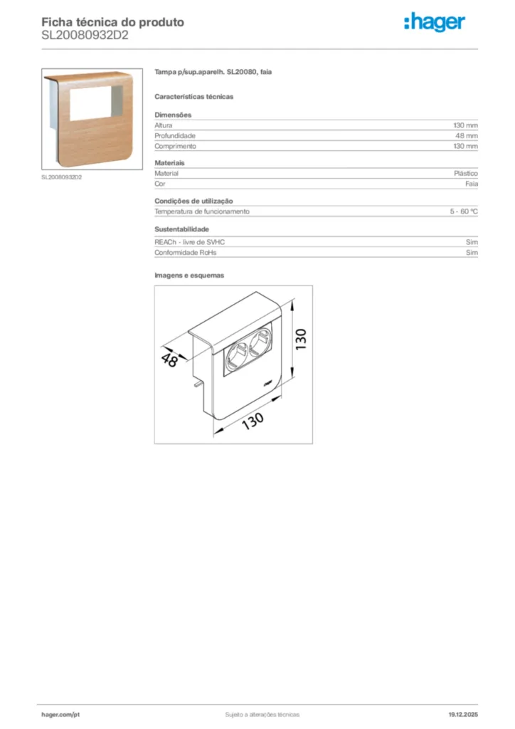 Imagem Hager Ficha técnica do produto SL20080932D2 | Hager Portugal