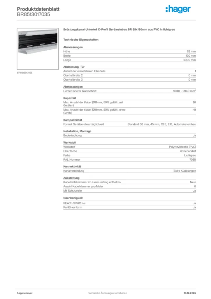 Bild Hager Produktdatenblatt BR8513017035 | Hager Deutschland