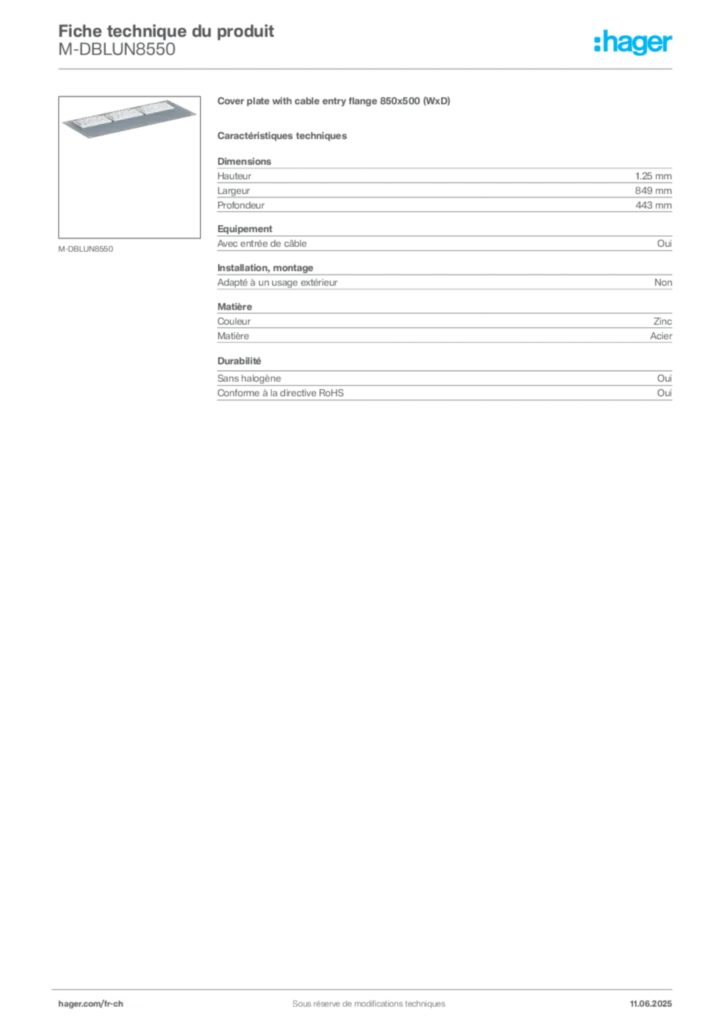 Image Hager Fiche technique du produit M-DBLUN8550 | Hager Suisse