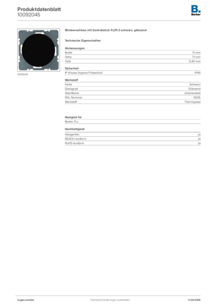 Berker Produktdatenblatt 10092045