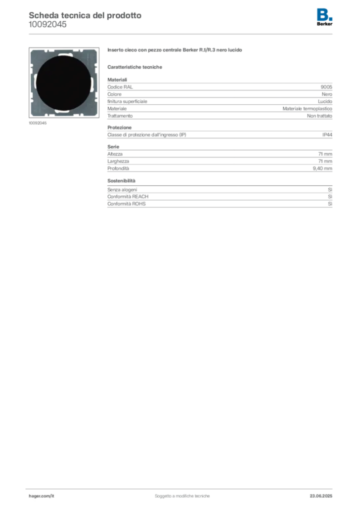 Immagine Berker Scheda tecnica del prodotto 10092045 | Hager Italia